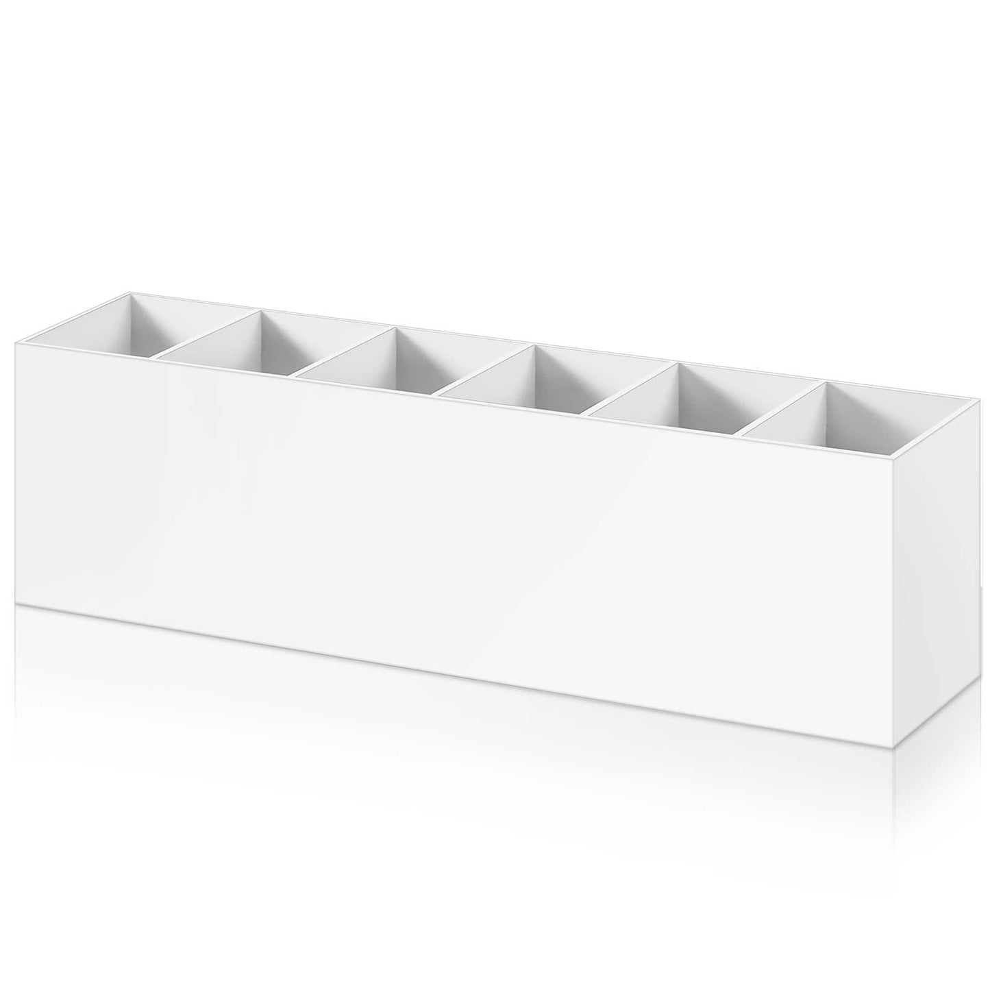 Jetec Acrylic Pen Holder 6 Compartments Makeup Brush Stationery Organizer Pencil Holder for Desk Accessories, Cosmetic Brushes, Dorm, Home, Bathroom, Kitchen, Office Supplies(White)