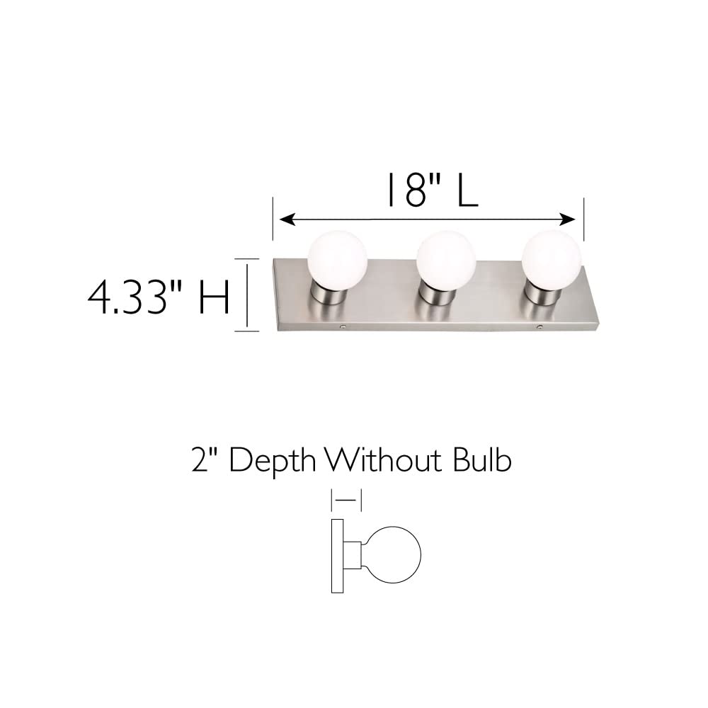 Design House 519280 Contemporary 3-Light Indoor Vanity Light Dimmable for Bathroom Bedroom Vanity Makeup, Satin Nickel