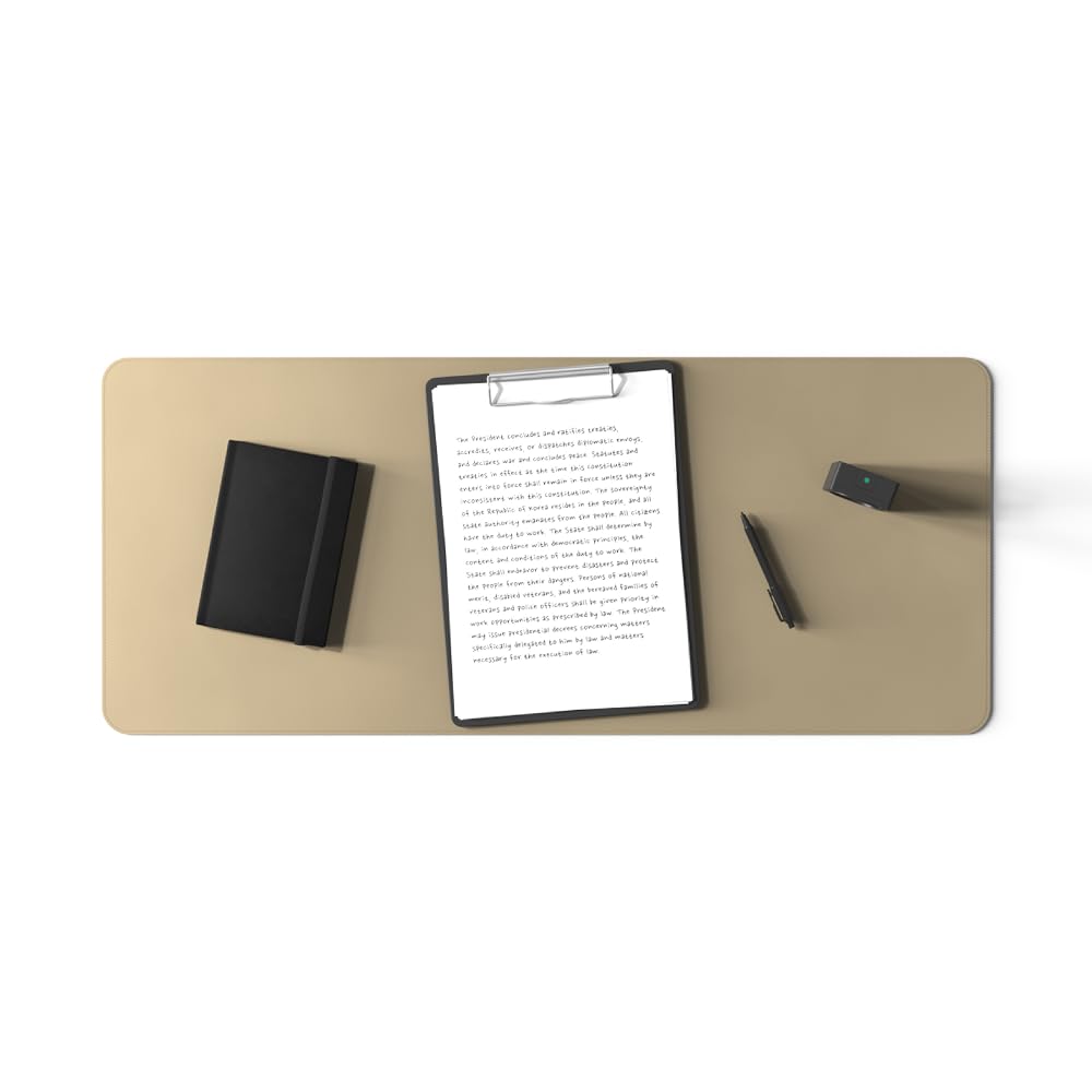 POUT TekDec Mat – Vegan Leather Desk Pad (31.5×13.4in / 80×34cm), Water-Resistant Surface, Anti-Slip Base, Scratch & Heat Protection, Multi-Functional Writing & Mouse Pad – Texas Sand