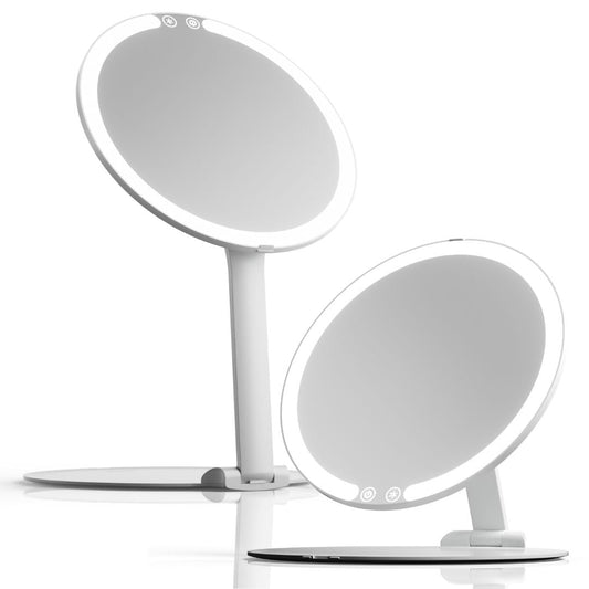 Fancii Abigail Rechargeable Travel Makeup Mirror with LED Light, 8" Foldable Stand, 3 Color Lighting Travel Mirror. Dimmable & Lightweight Portable Vanity Mirror, Beauty Travel Essential
