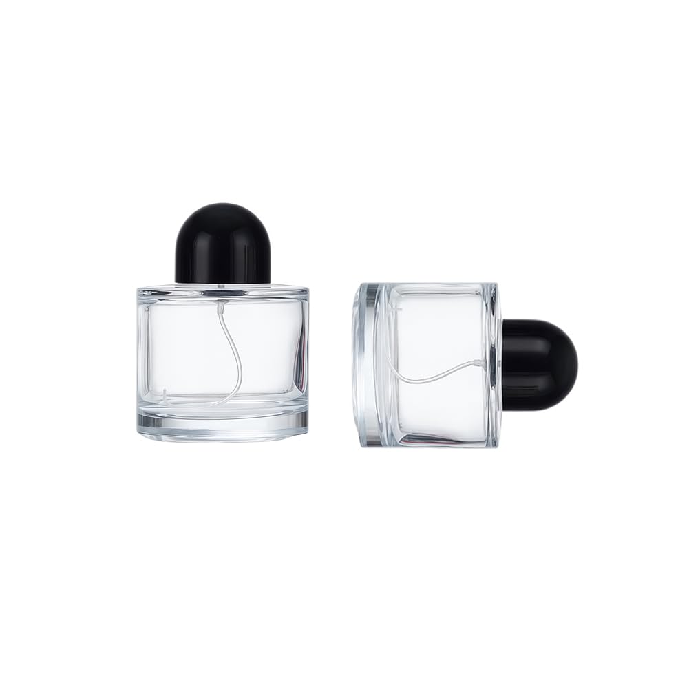 YORROR 2 Pcs Round Clear Glass Perfume Atomizer,100ml Empty Refillable Perfume Spray Bottle for Men and Women,Portable Fragrance Fine Mist Spray Bottle Dispenser for Travel