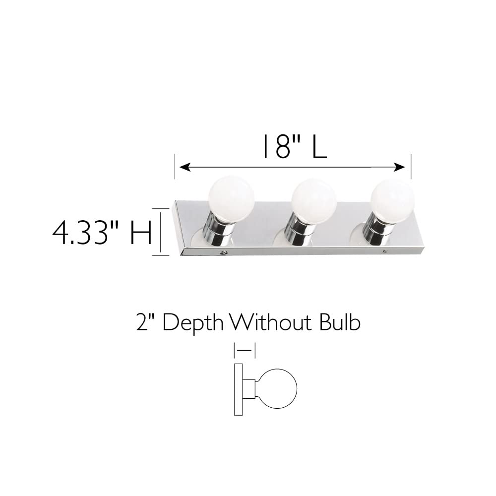 Design House 500850 3-Light Vanity Strip Light Contemporary Dimmable for Bathroom, Bedroom, Makeup Vanity, Polished Chrome