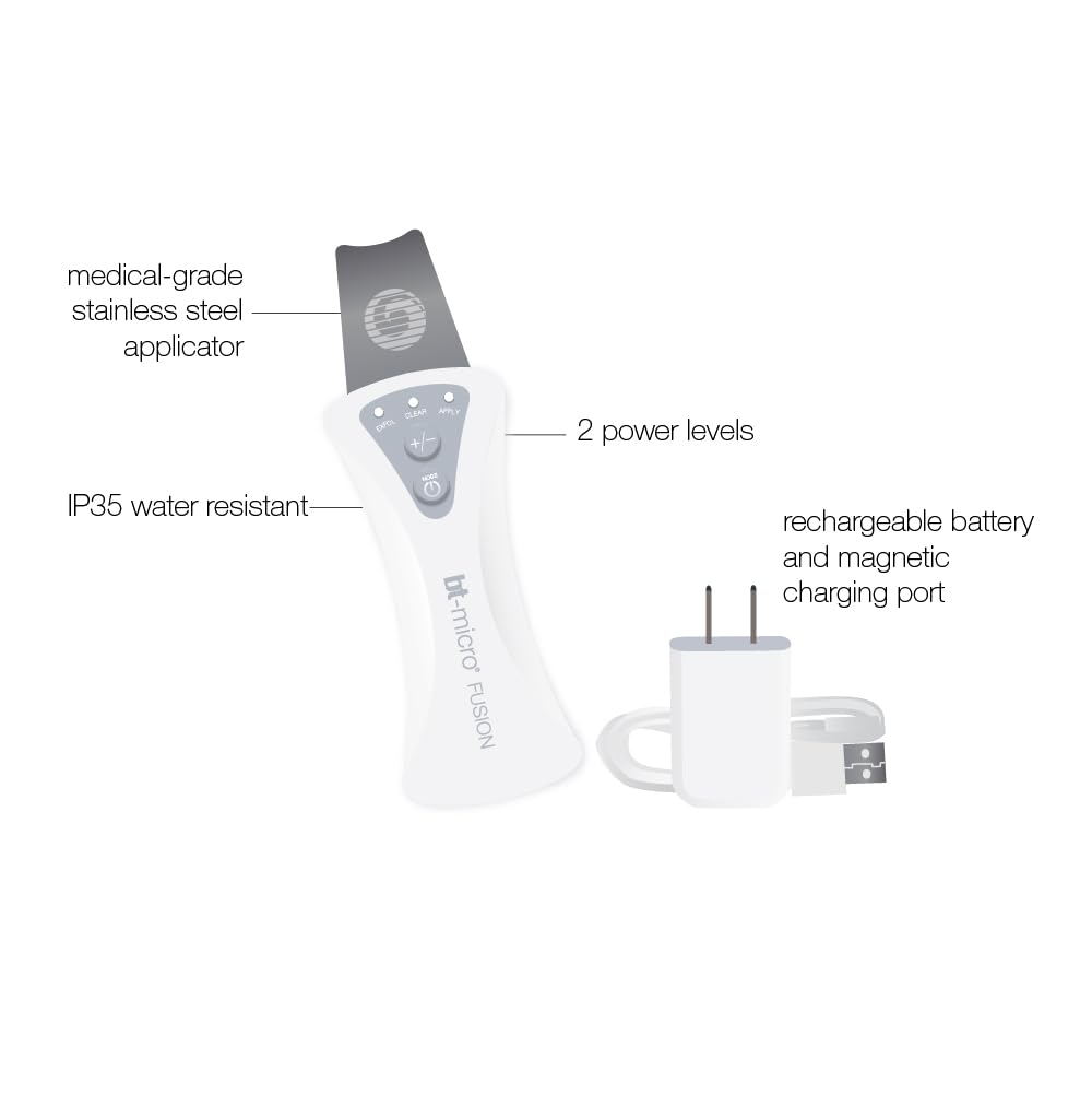 Bio-Therapeutic bt-Micro Fusion Ultrasonic Skin Exfoliation Tool – Professional Deep Cleansing, Blackhead Extraction, Smooth & Clear Skin, 3 Modes, Stainless Steel Applicator, Rechargeable