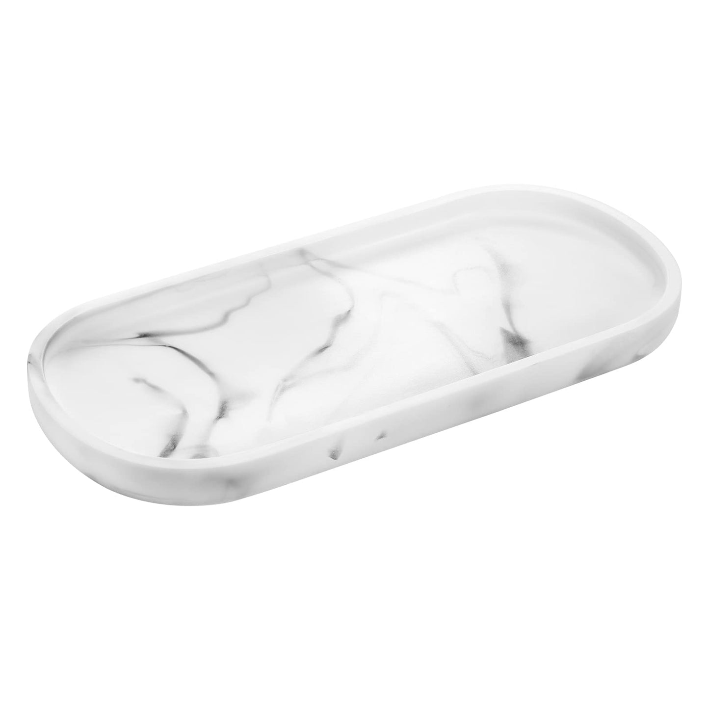 Luxspire Bathroom Vanity Tray Countertop, 10" Marble Tray for Kitchen Counter, Resin Oval Tray for Soap Dispenser and Toilet Tank, Decorative Trays for Perfume, Jewelry, Small, Faux Marble White