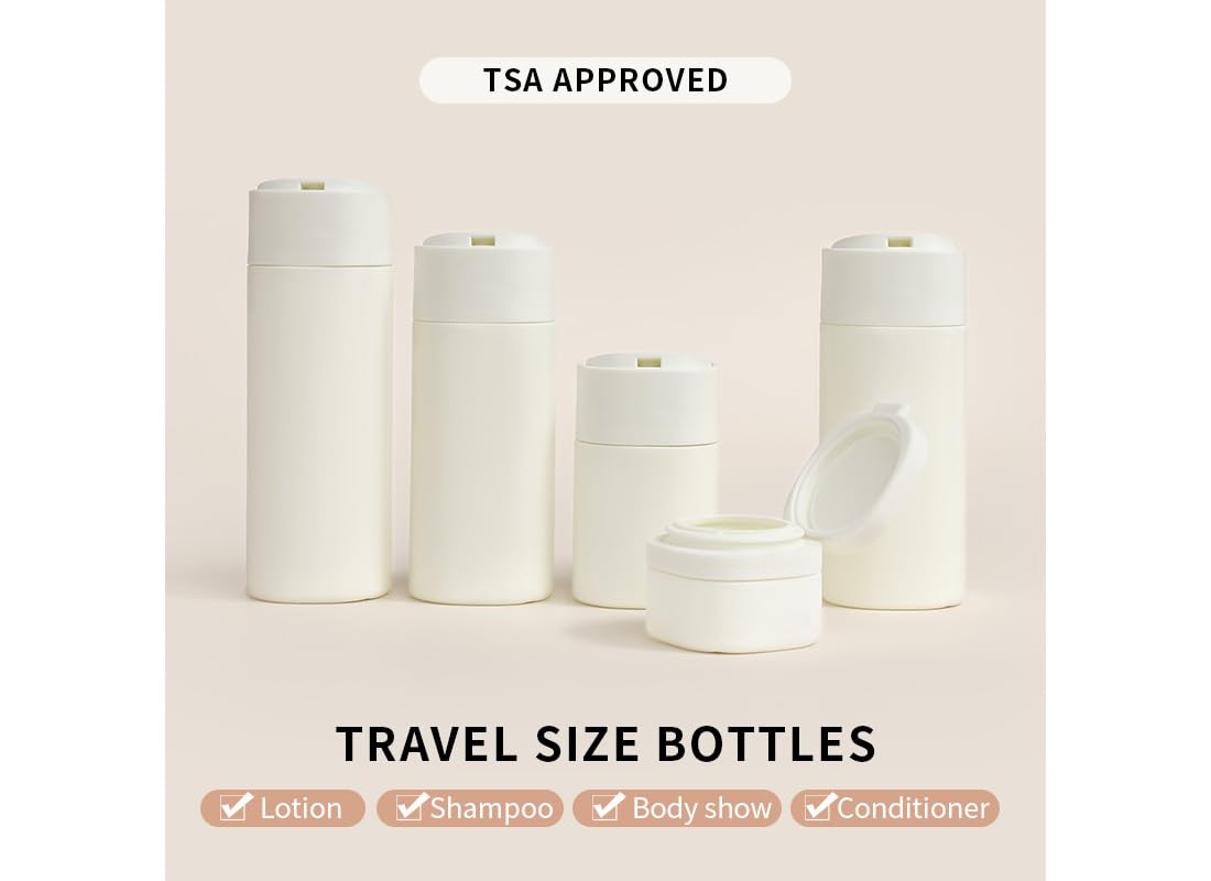 Sprigold 5 Pack Brief and Fashion Travel Bottles TSA Approved, BPA Free Travel Size Containers Refillable Squeeze Bottles for Cosmetic Shampoo Cream Conditioner … (Ancient Nordic Antique White)