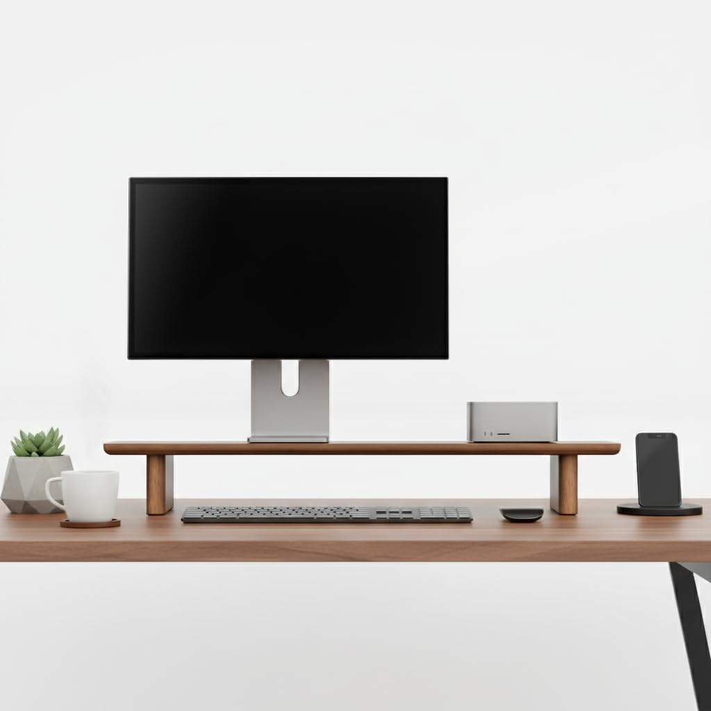 FISUA Minimalist Walnut Single Monitor Stand Riser - 31.5" Modular Desk Organizer for iMac, Laptop & Ultrawide Monitors - Natural Wood Grain