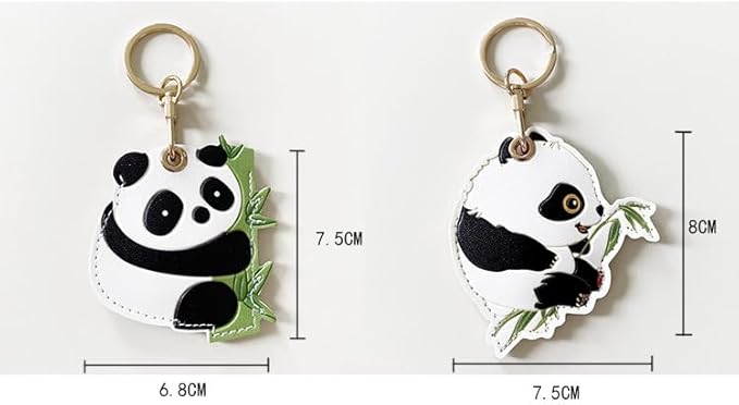 MC Fashion PU Leather Keychain Holder Case Compatible with AirTag, Cute Cartoon Panda GPS Tracker Case Charm Key Ring (Panda#1)