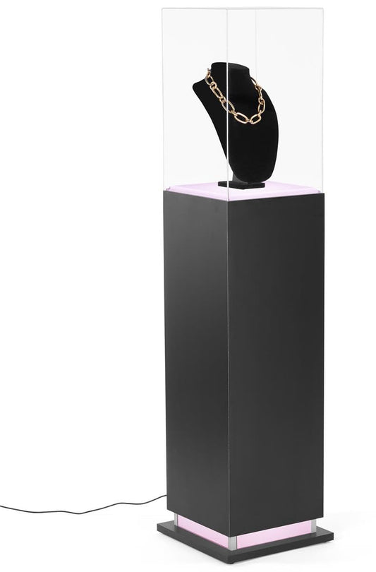 Displays2go Pedestal Display Case with Ambient LED Lighting and Clear Acrylic Top (PEDLEDBK2)