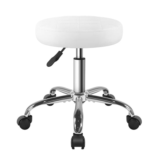 BFTOU White Classic Swivel Stool with Wheel for Salon Work Home SPA Shop Height-Adjustable Rolling Stool Chair Small