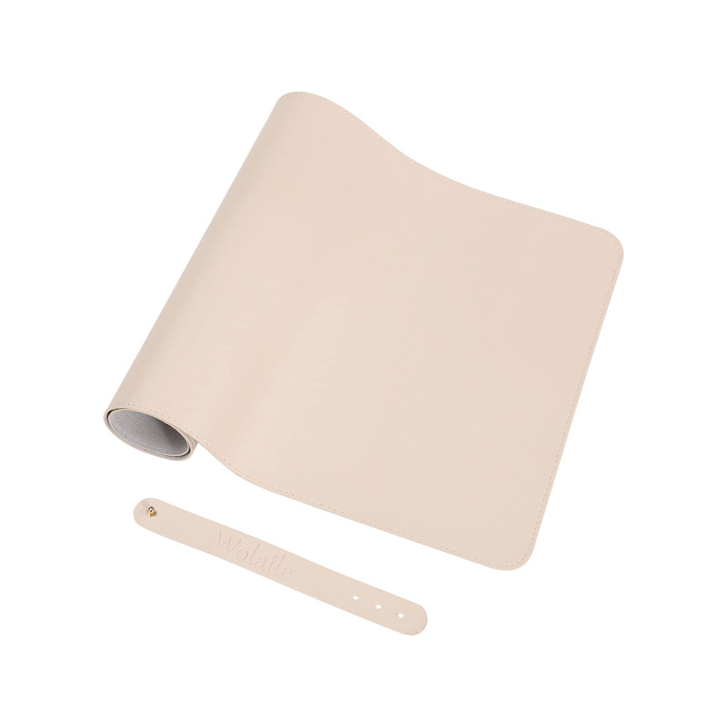 Wolaile Desk Blotter Pad,27x13 inch PU Leather Computer Mouse Mat,Non-Slip Waterproof Writing Desktop Protector for Office Home,Small,Beige White