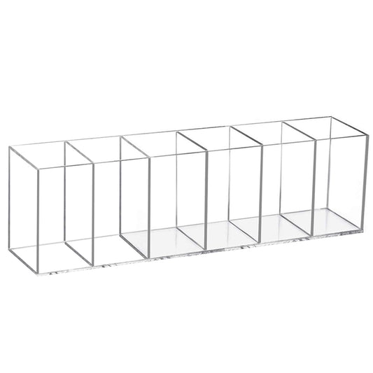 Flytreal Acrylic Pen Holder for Desk, 6 Compartments Clear Pencil Marker Makeup Brush Stationery Organizer for Art Supplies, Desk Accessories, Office Supplies, Vanity, Bathroom, Kitchen