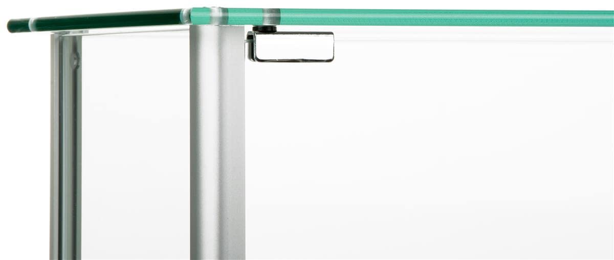 Displays2go Countertop Glass Display Case – Silver Aluminum Frame with 3 Adjustable Shelves & Locking Doors, EuroVu Series (165ANTSV)