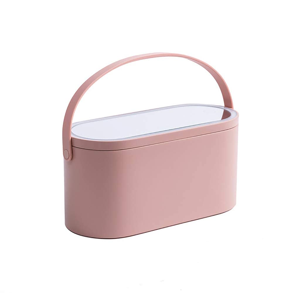 HPYDIY Travel Makeup Organizer Box with LED Mirror, Portable Makeup Case Touch Switch Home Cosmetic Box Jewelry Organizer Birthday Valentine's Day Gift for Women Girls,Pink