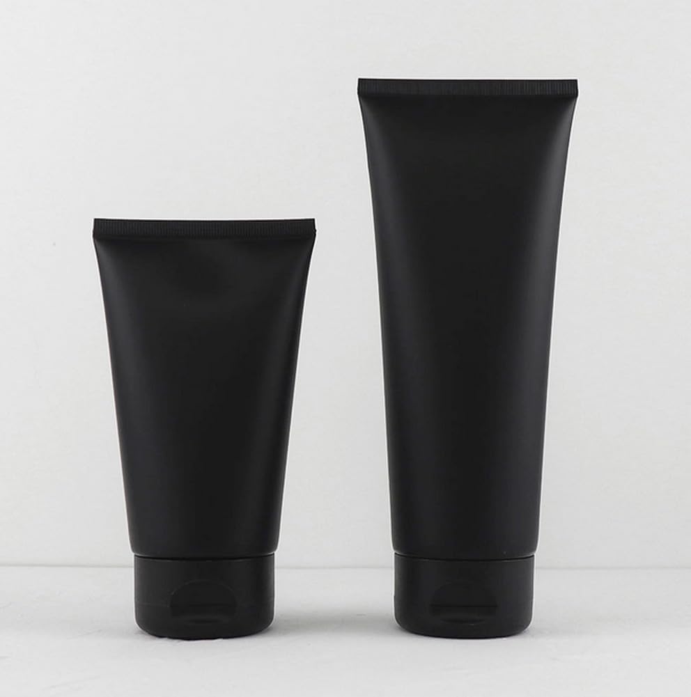 6PCS 150ml 5oz Black Plastic Travel Bottles Refillable Leakproof Squeeze Tubes with Flip Top Cap for Shampoo Lotion Toiletries Cosmetic Makeup Sample Storage