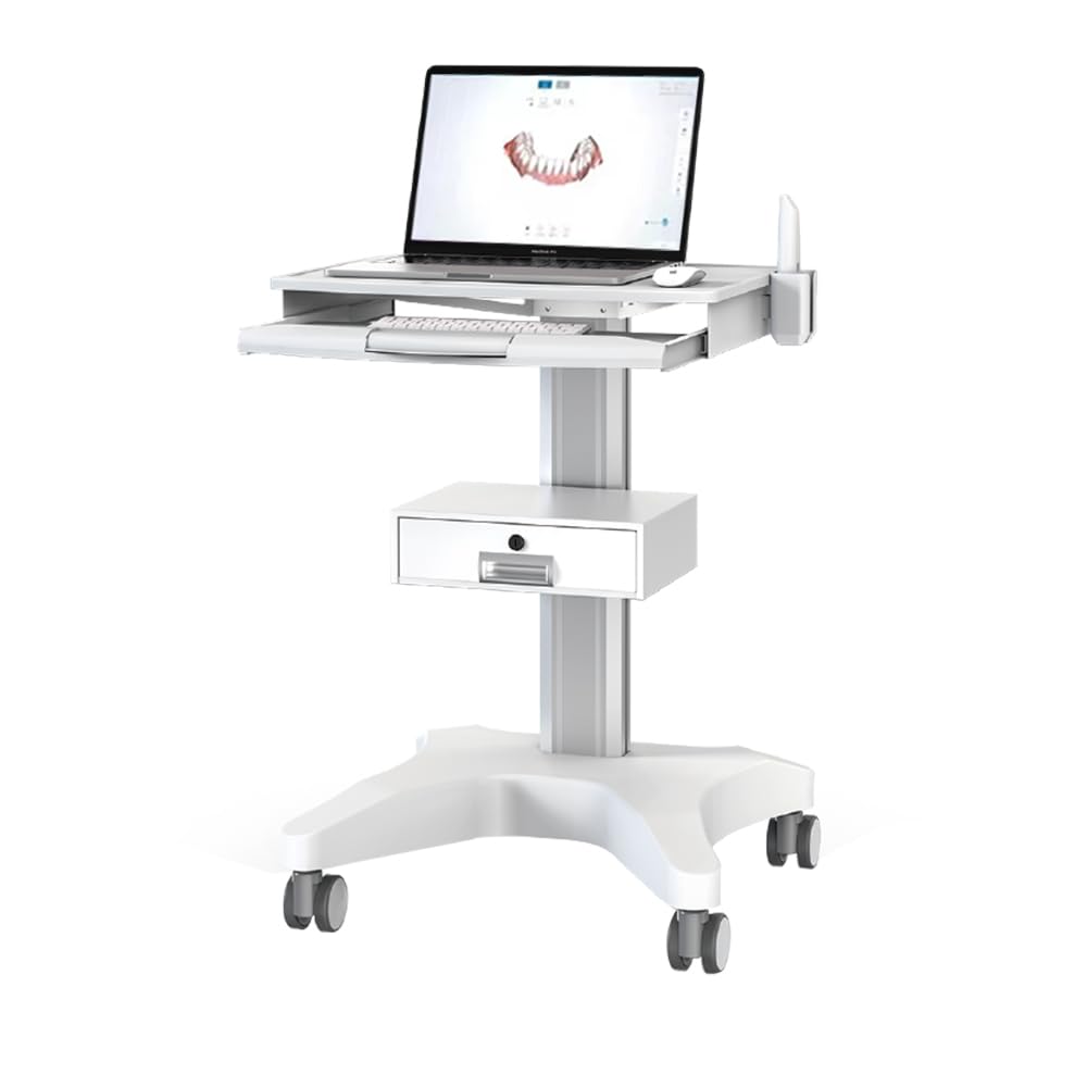 QUUIUO Hospital Medical Trolley Mobile Laptop Pallet Cart with Oral Scanner Holder Height Adjustable Workstation for Dental Clinic Hospital Beauty