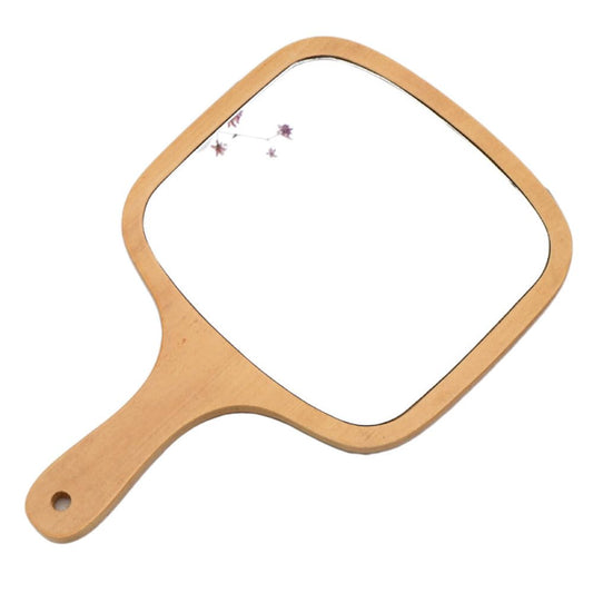 lasenersm 1 Piece Wooden Makeup Mirror Curved Edge Square Handheld Mirror with Handle Single Side Cosmetic Mirror Vanity Handheld Mirror Handheld Vanity Mirror, 7.5 x 11.4 Inches, Wooden