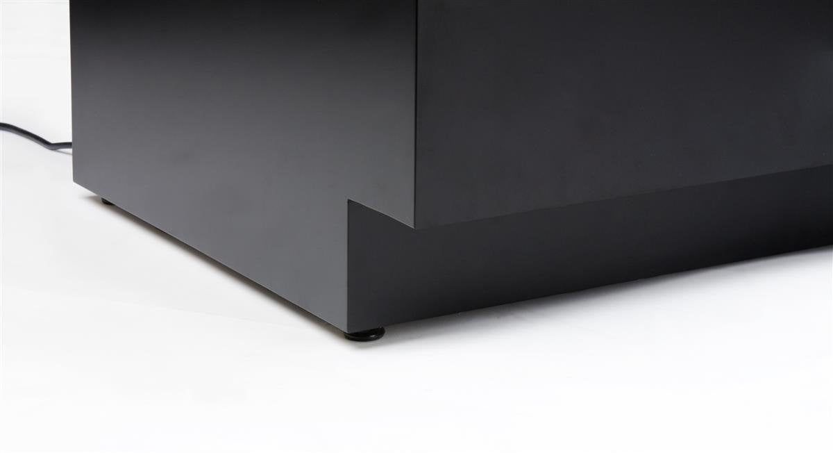 Displays2go, Glass Gallery Showcase, Laminated MDF & Tempered Glass Construction – Black Finish (GTLEDQCBLK)