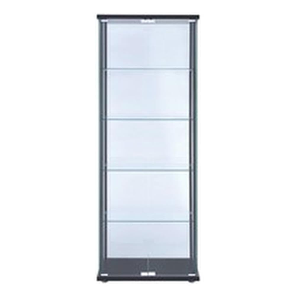 BOWERY HILL Contemporary Glass Wood Curio Cabinet, Black Finish, 5 Shelves, 64.25" H x 23.75" W x 14.5" D, Mirrored Back with Hinged Glass Door for Living Room or Dining Room Display