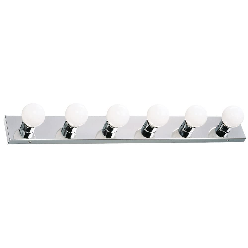 Design House Vanity Lights, 6 Linear Lights, Dimmable, Horizontal or Vertical Use, Uses (6) 60W Bulbs, For Bathroom/Makeup Vanity, Polished Chrome, 36.0 in. L x 4.33 in. H x 2.0 in. D, 500942