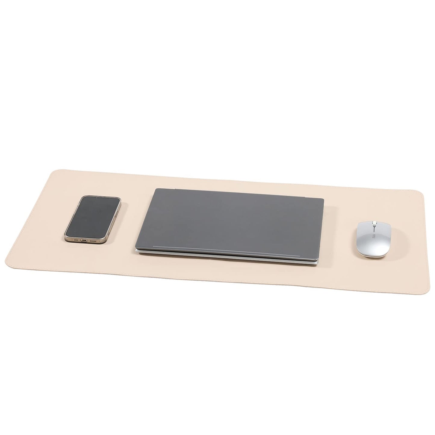 Wolaile Desk Blotter Pad,27x13 inch PU Leather Computer Mouse Mat,Non-Slip Waterproof Writing Desktop Protector for Office Home,Small,Beige White
