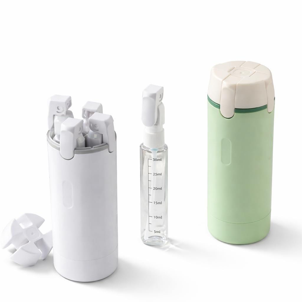 4 in 1 Travel Dispenser Bottle, Four in One Travel Pump Bottle Dispenser, 4in1 Travel Bottle Portable Travel Organizer for Shampoo, Lotion & Skincare (Key Lime)