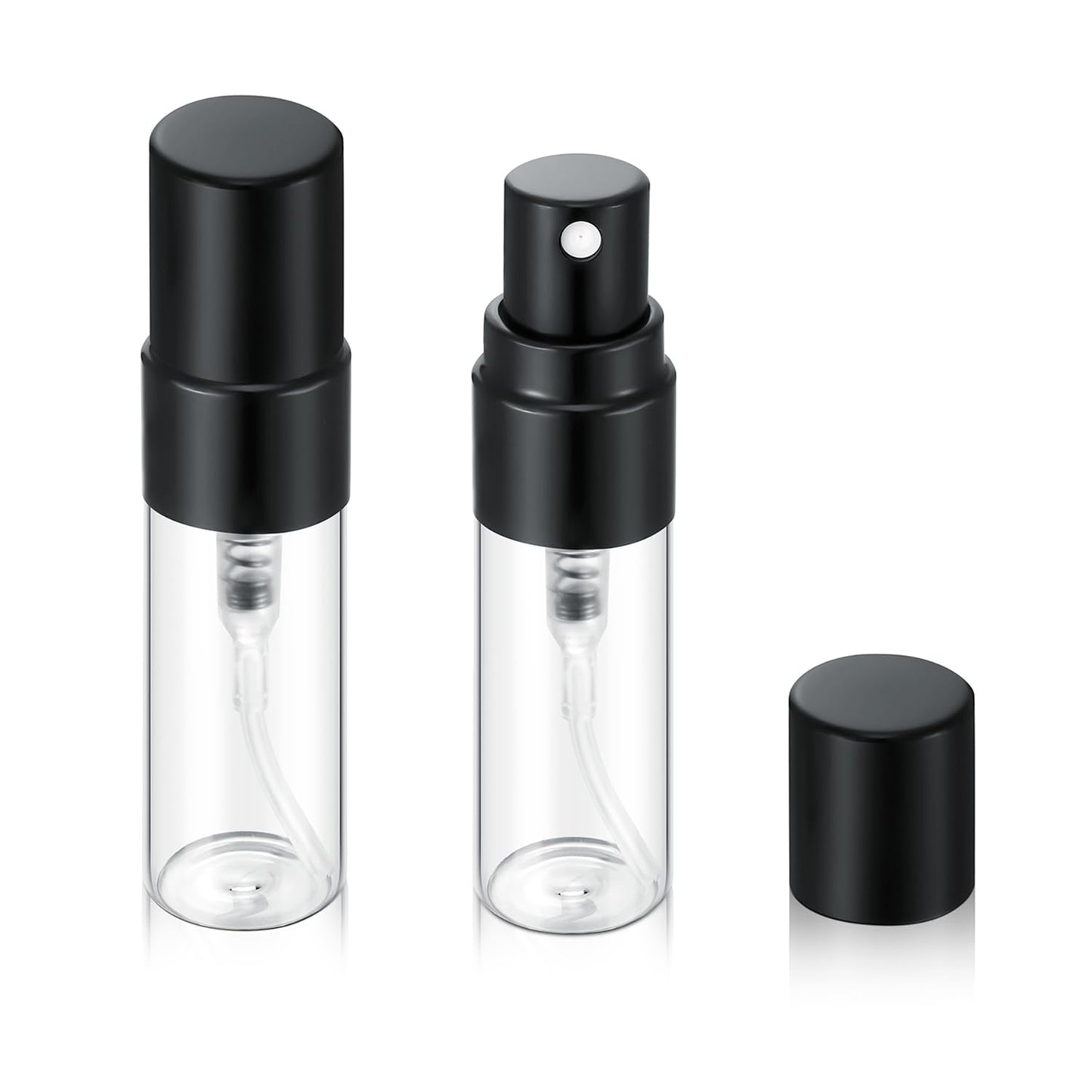 Jxcmeng 20Pcs 3ml Empty Clear Glass Mist Spray Bottle Refillable Mini Perfume Atomizer Travel Sample Bottle with Black Aluminized Nozzle Makeup Container for Perfume (3ml Black Caps)