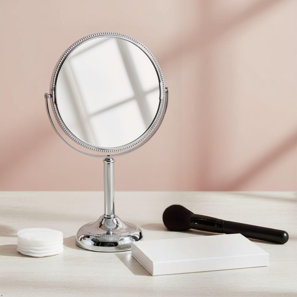 JERDON Two-Sided Tabletop Makeup Vanity Mirror - 10X-1X Magnification & Swivel Design - 6-Inch Diameter Portable Mirror – Polished Chrome Finish - Model JP910CB