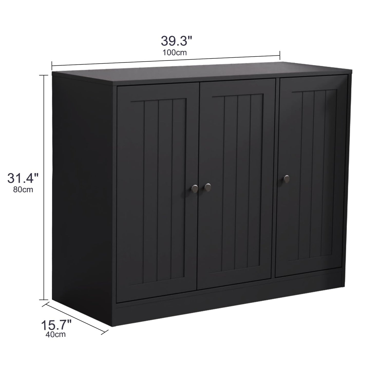 Furnify Buffet Cabinet with 3 Door, Kitchen Storage Cabinet with Adjustable Shelf, Coffee Bar Accent Cabinets for Living Room, Entryway, Black