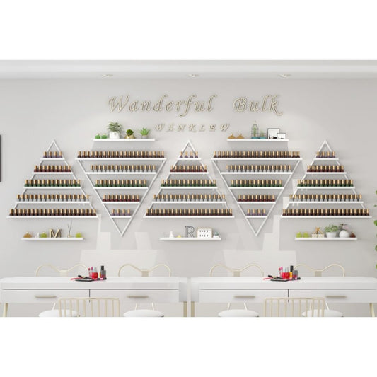 BANEBONE Elegant Wall Mounted Nail Polish Storage Rack Set of 10 Triangular Cosmetic Display Shelves for Essential Oil Bottles, Organize Your Lipsticks and Perfumes in Style at Home or Salon (White)