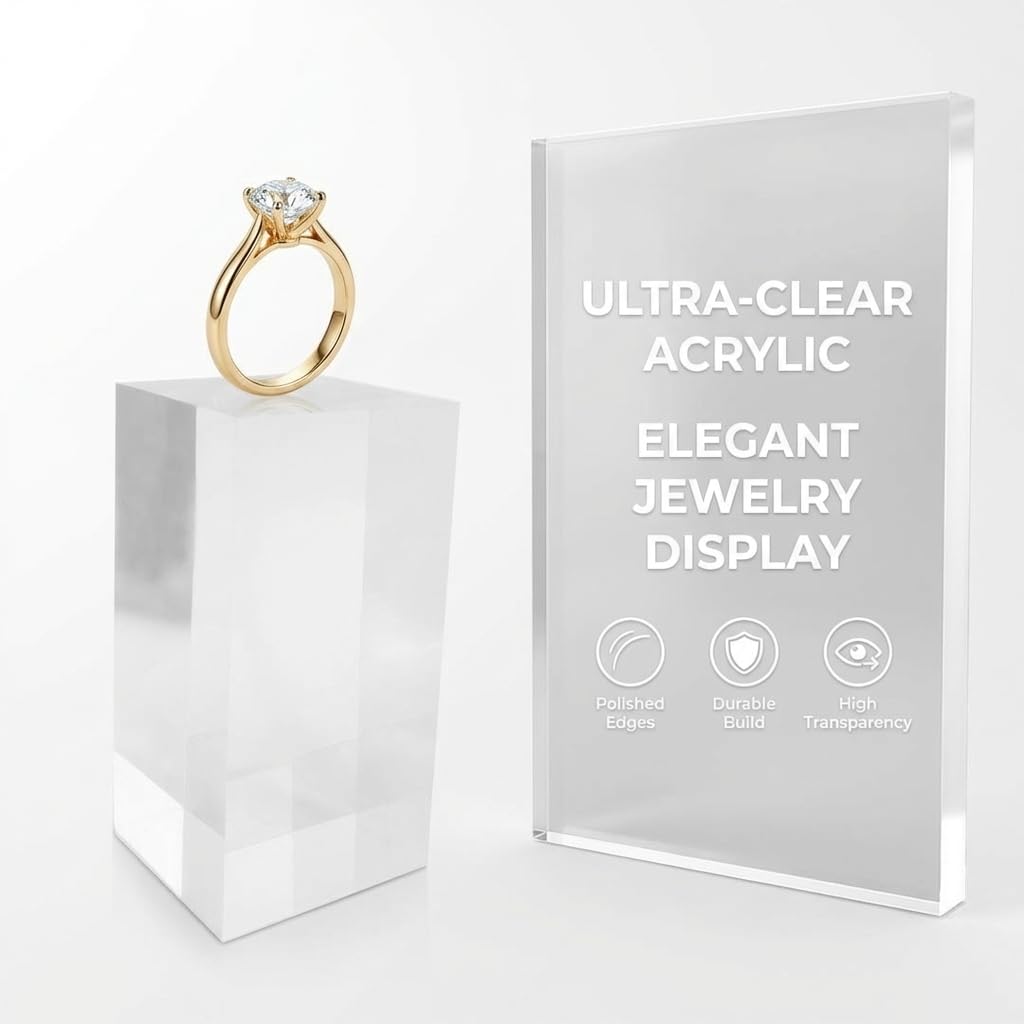 homingyo Acrylic Jewelry Display Block,Ring Stand with Polished Edges, 2x2x4 Inches, Rectangular (clear)