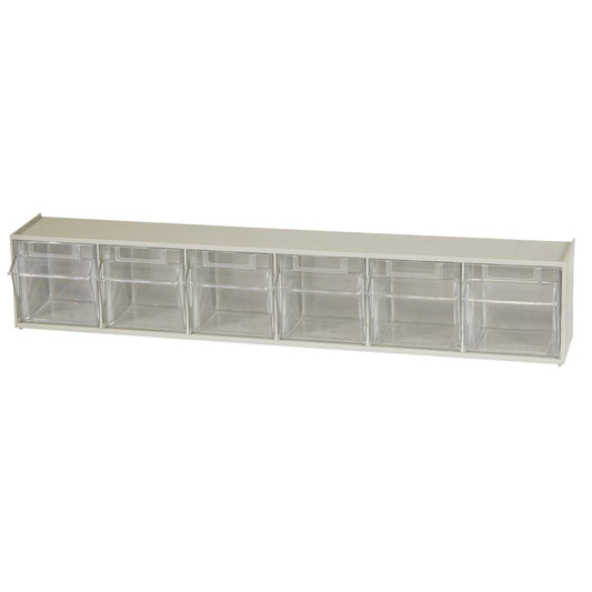 Akro-Mils TiltView Plastic Storage Cabinet with 6 Tilt Out Bins, Horizontal Organizer, Teacher Toolbox, and Office Supply Organizer, 23-5/8" W x 3-1/2" H x 3-3/4" D, Stone