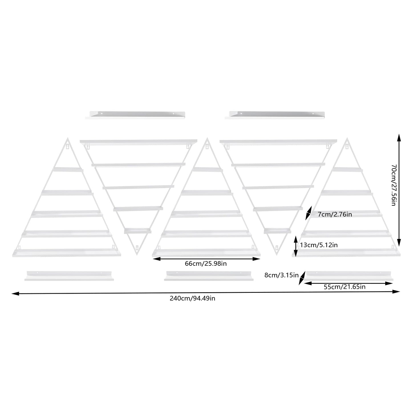 BANEBONE Elegant Wall Mounted Nail Polish Storage Rack Set of 10 Triangular Cosmetic Display Shelves for Essential Oil Bottles, Organize Your Lipsticks and Perfumes in Style at Home or Salon (White)