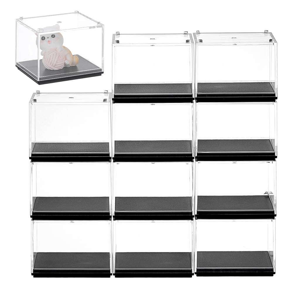FINGERINSPIRE 12 PCS Minifigures Display Case, 2.4 x 2 x 1.9 Inch Clear Acrylic Box with Black Base, Stackable Storage for Action Figures Perfect for Collectibles & Gifts