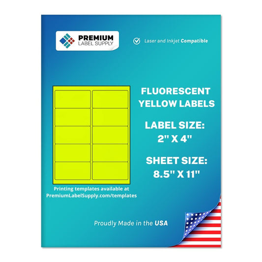Premium Label Supply Bright Neon Color Fluorescent Stickers - 2" x 4" Labels - (Yellow Fluorescent, 1000 Labels)