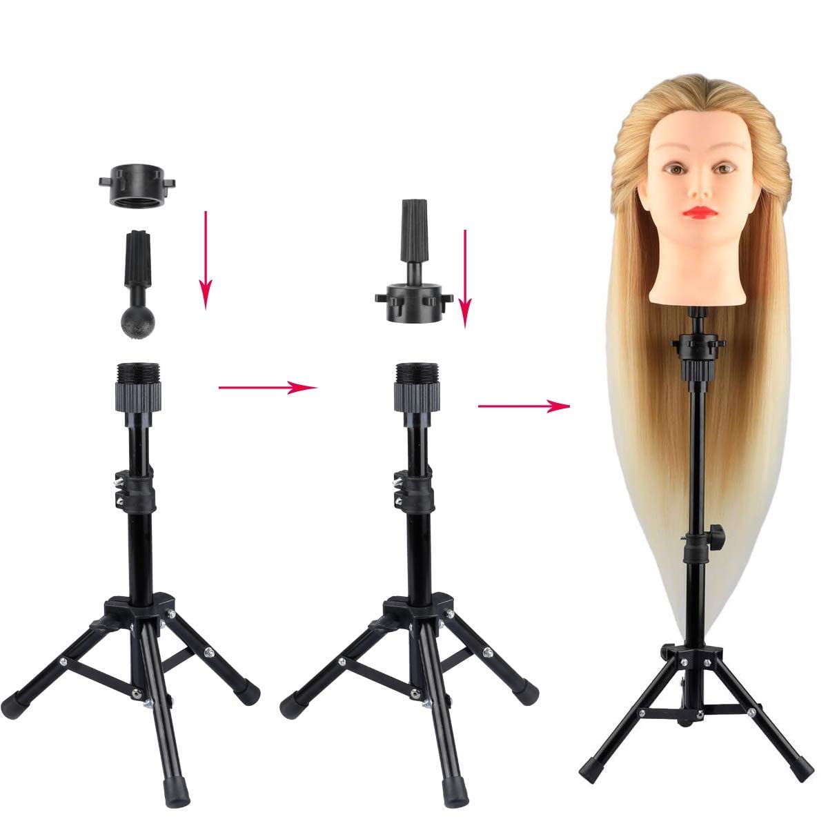 AliLeader 25 Inch Wig Head Stand Adjustable Mannequin Head Stand Wig Stand Tripod with Head Adjustable Wig Tripod Stand for Training Heads and Canvas Block Head