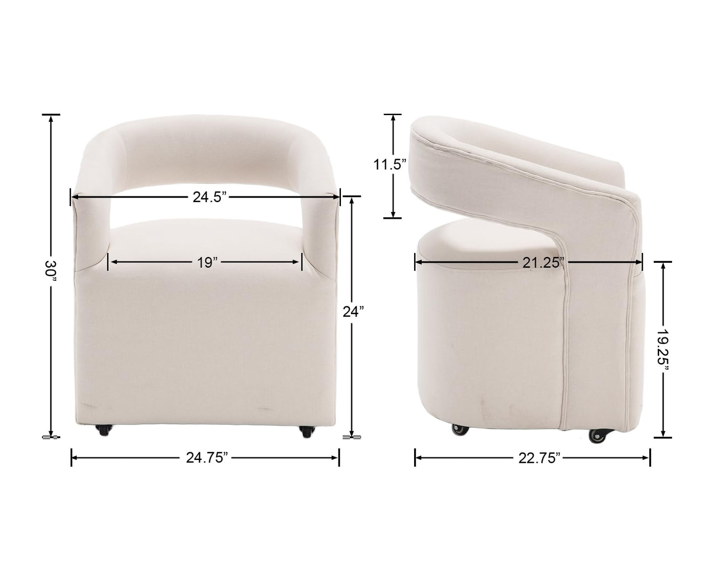 HNY 360° Swivel Upholstered Dining Chairs with Wheels Set of 6 – Soft Linen Fabric, Barrel Back Design, Rolling Kitchen Seating for Living Room, Makeup Vanity, Reception, Beige