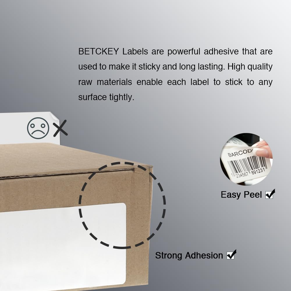 BETCKEY - 4" x 2" (102 mm x 51 mm) Barcode Shipping & Multipurpose Labels Compatible with Zebra & Rollo Label Printer,Premium Adhesive & Perforated [20 Rolls, 15000 Labels]