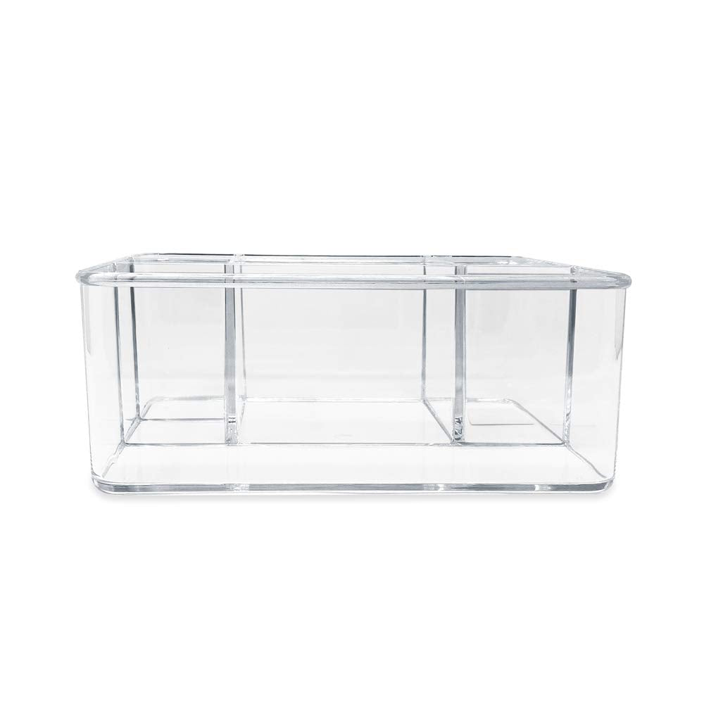 Isaac Jacobs 5-Compartment Clear Acrylic Organizer (10” L x 7” W x 4” H), Makeup Brush Holder, Tall Slot, Multi-Sectional Tray, Storage Solution for Makeup, School, Crafts, Office Supplies & More