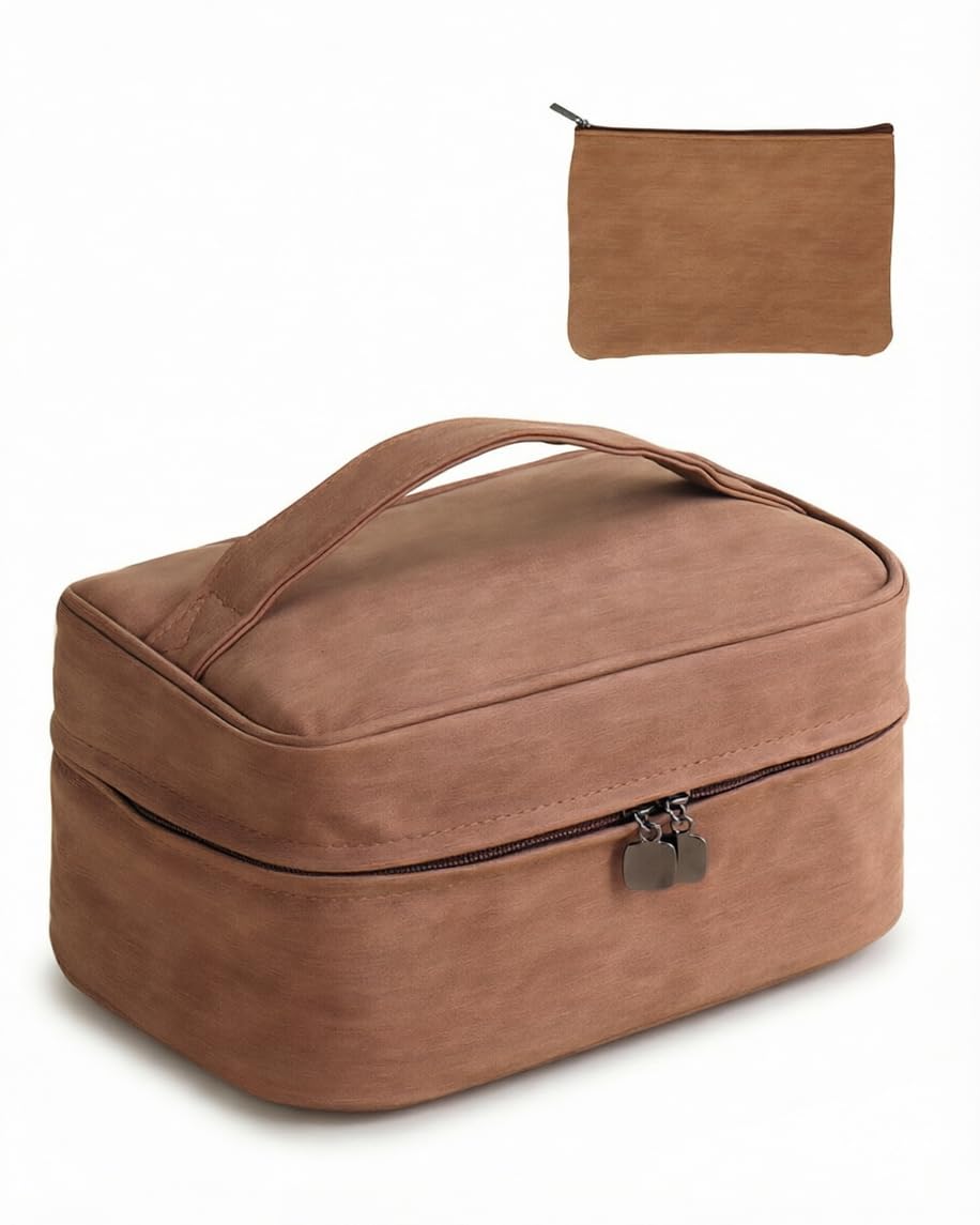 Hemompito Cosmetic Bag for Women, Large Makeup Bag with Detachable Small Bag, Waterproof Makeup Pouch with Handle & Multiple Compartments, Smooth Zippers, Easy to Clean, Built to Last for Home, Travel