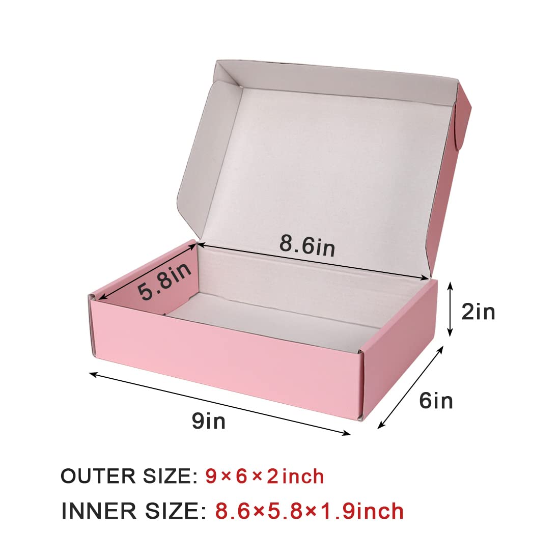 DERZIFUN 30 Pack 9x6x2 Inch Corrugated Shipping Boxes Small, Pink Shipping Mailing Boxes for Packaging, Recyclable Cardboard Box Mailers Small Business