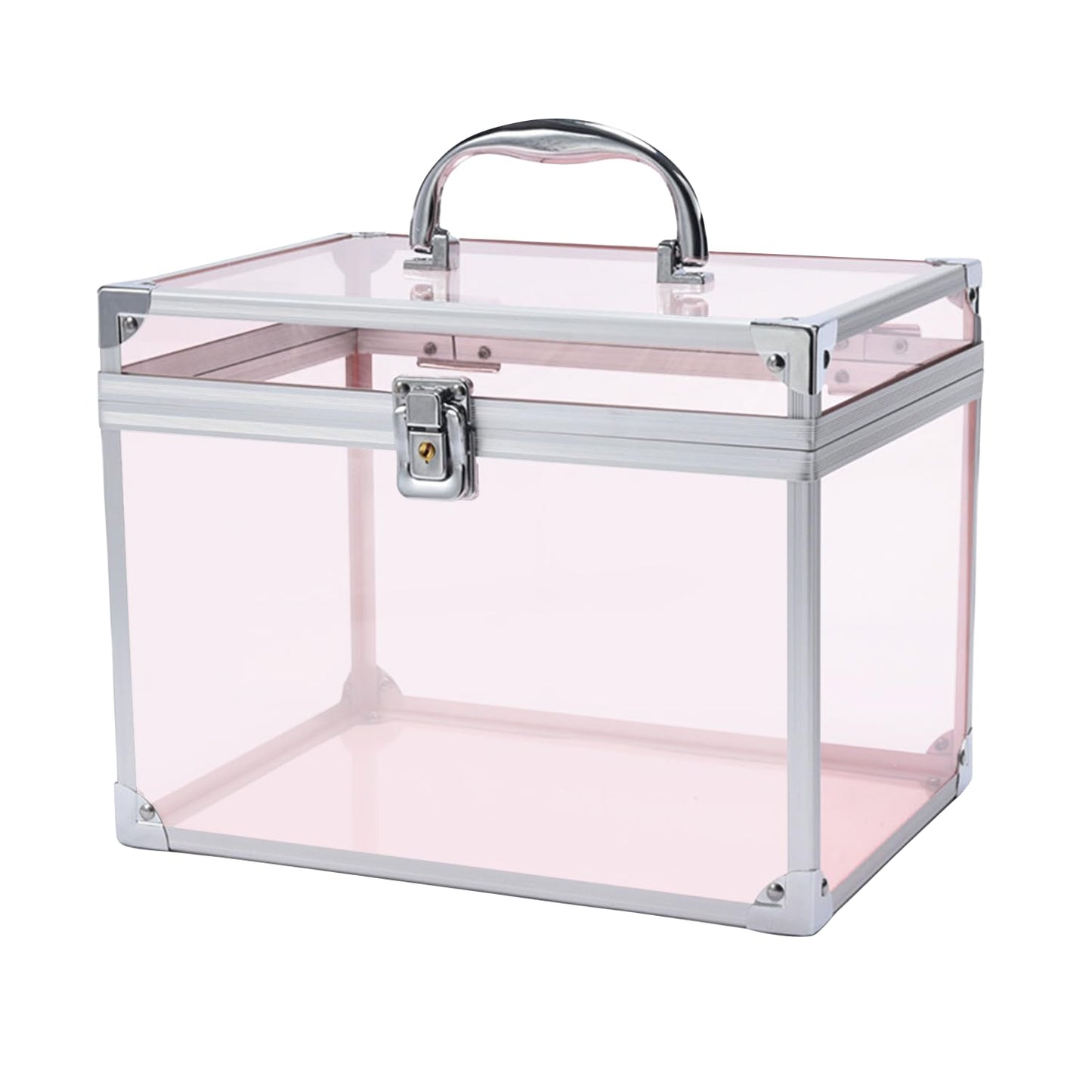 Crown Box, Clear Cosmetic Case, Acrylic Artists Display Case, Toiletry Train Case with Latches & Handle Large Capacity Acrylic Travel Makeup Tools Box for Vanity Dresser Bathroom Counter (Silver-Pink)