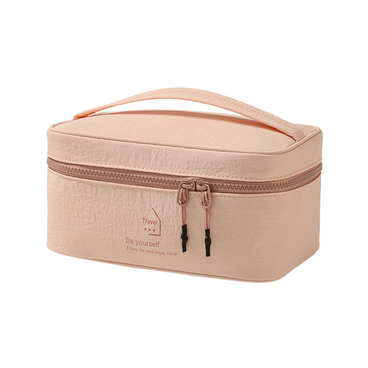 PLOPONOM Makeup Bag Large Capacity Travel Toiletry Bag,Double zipper Cosmetic Bag with Handle,Pink Women's Travel Makeup Organizer,Cute Lightweight Makeup Pouch,Portable Skincare Storage Bag