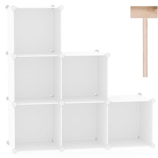 C&AHOME 6-Cube Storage Organizer, Stackable Storage Cubes Shelves, Portable Bookshelf, Plastic Clothing Storage Closet Organizer, DIY Modular Shelving Units for Wardrobe, Home, Milky