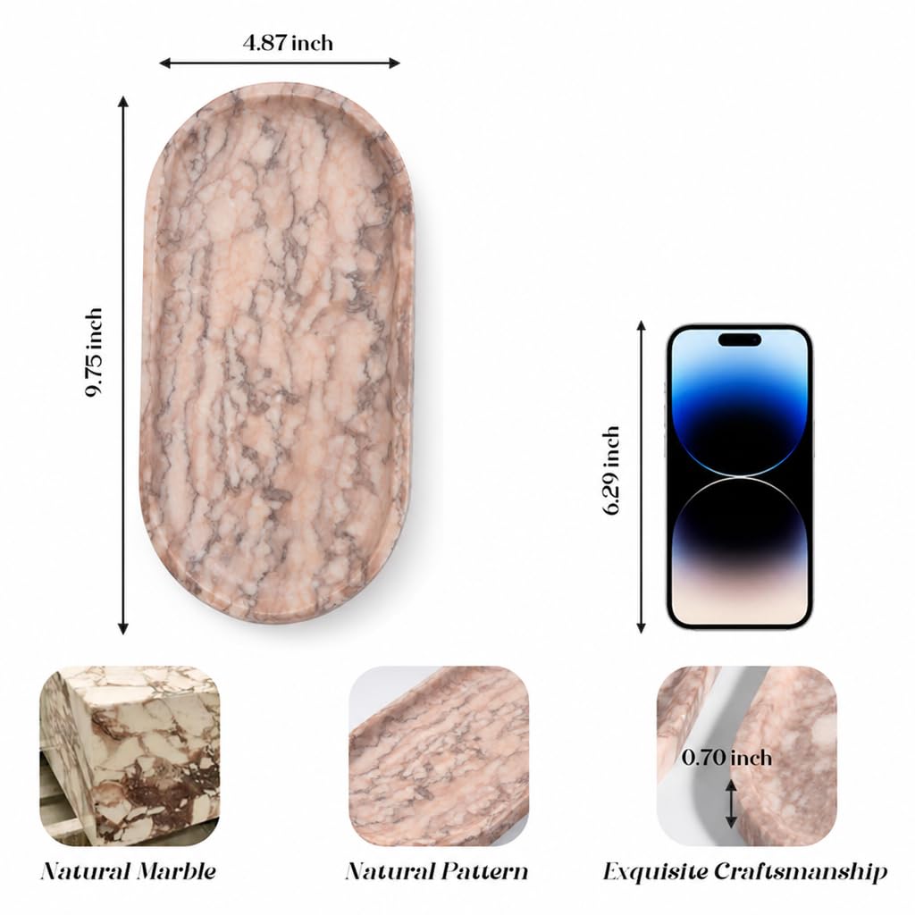 Koville Natural Marble Decorative Tray Stone Plate, 10" x 5" Marble Vanity Tray for Bathroom Countertop Organizer Stone Trays, Catchall Tray for Perfume, Candles, Jewelry (Moca Jade)