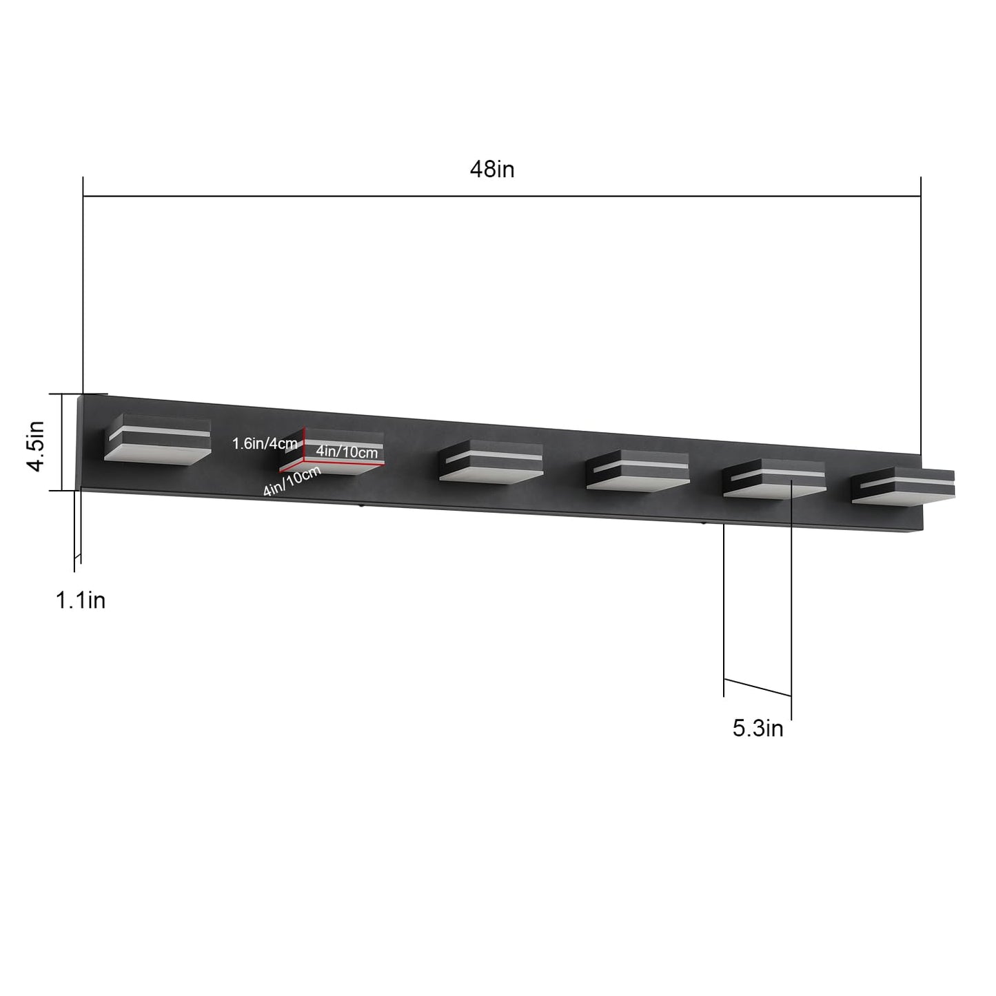 SineRise LED Modern Bathroom Vanity Light Fixtures (6-Light, 48-Inch), Matte Black Modern Acrylic Bathroom Wall Lighting Fixtures Over Mirror (Cool White 6000K)