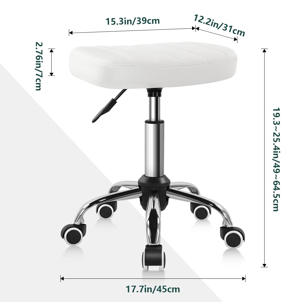BFTOU White Minimalist Square Swivel Stool with Wheel for Work SPA Shop Massage Height-Adjustable and Cost-Effective Rolling Stool Chair