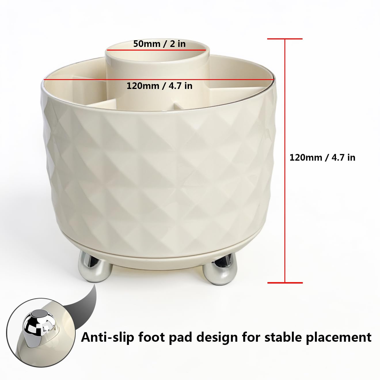 GOTOBA 360° Rotating Pencil Holder for Desk, Makeup Brush Holder with 6 Slots, Desk Organizer for Writing Utensil, Office and School Supplies (Milky White)