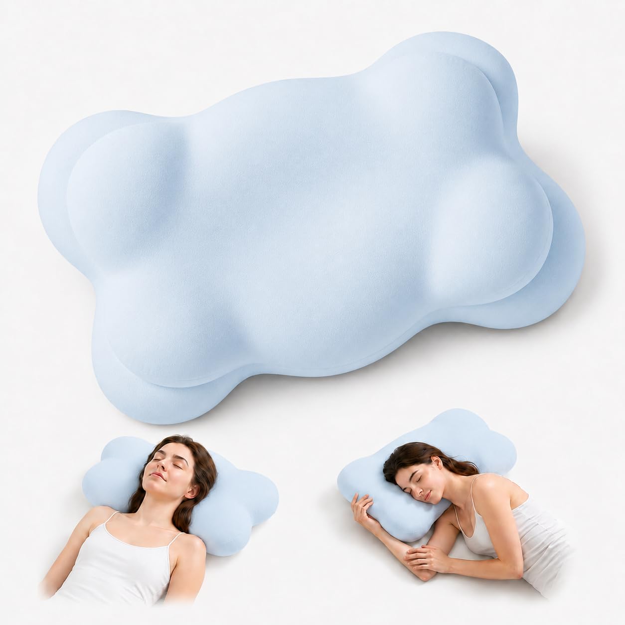 Cloud-Shaped Neck Support Pillow, Compact Memory Foam Design,Sky Blue