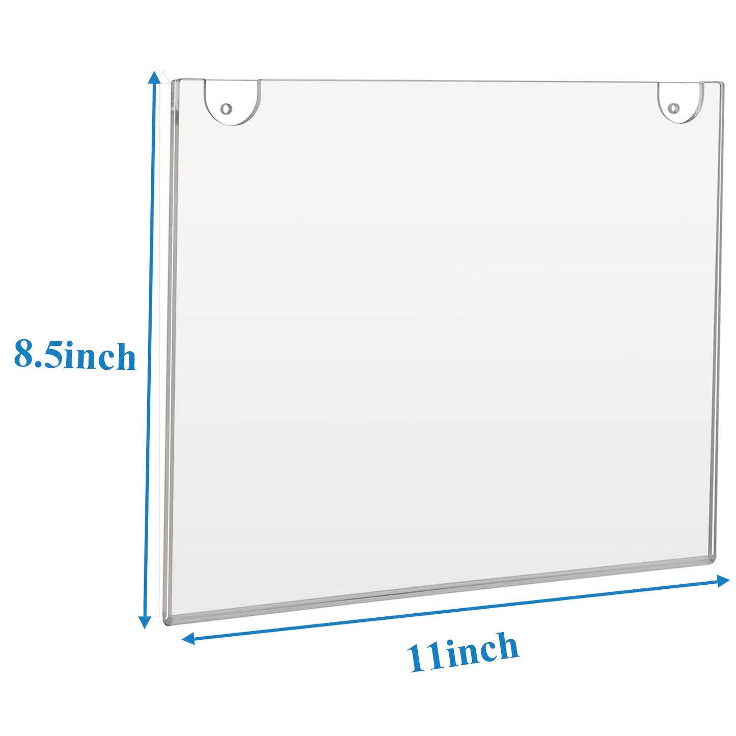 PecMuikee Acrylic Sign Holder 8.5x11 Horizontal, Wall Mount Acrylic Sign Holder and Plastic Paper Display Ad Frame bonus with 3M Tape and Mounting Screws for Restaurants, Office, Market, Store, 6 Pcs