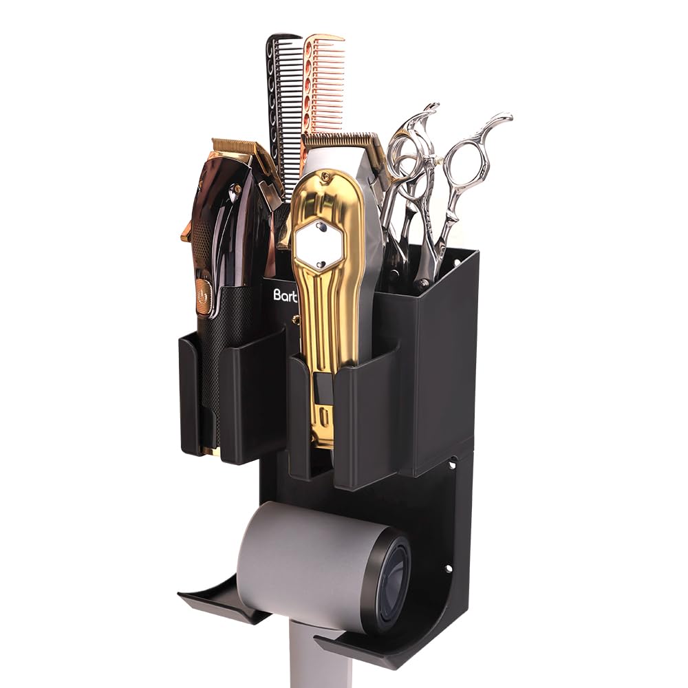 Hair Tool Organizer Wall Mounted, Hair Dryer and Styling Holder with Towel Bar, Bathroom Blow Dryer Holder, Farmhouse Vanity Caddy Storage Stand for Accessories Makeup(Black)